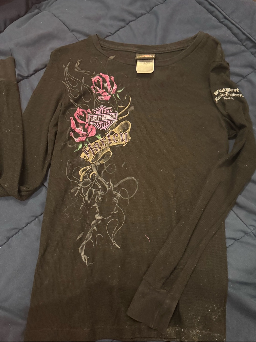 Harley-Davidson Black Long Sleeve Top with Cream Logo